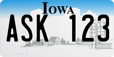 IA license plate ASK123