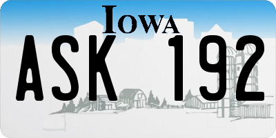 IA license plate ASK192