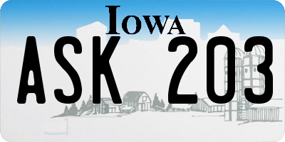 IA license plate ASK203