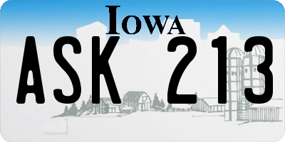 IA license plate ASK213