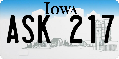 IA license plate ASK217