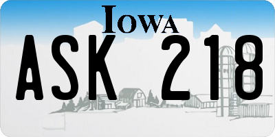 IA license plate ASK218