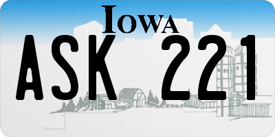 IA license plate ASK221