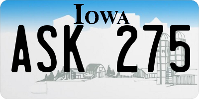 IA license plate ASK275