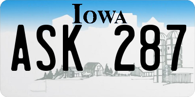 IA license plate ASK287