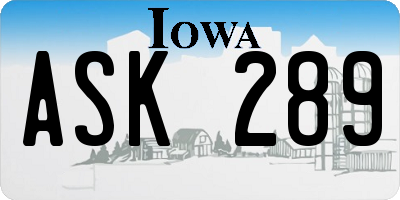 IA license plate ASK289