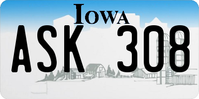 IA license plate ASK308