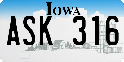 IA license plate ASK316