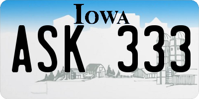 IA license plate ASK333
