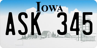 IA license plate ASK345