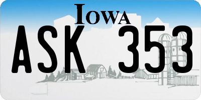 IA license plate ASK353