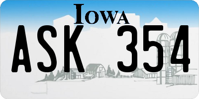 IA license plate ASK354