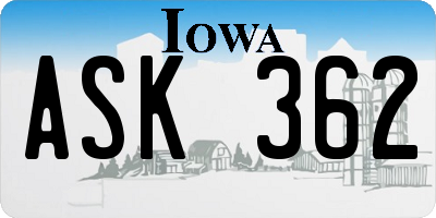 IA license plate ASK362