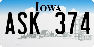 IA license plate ASK374