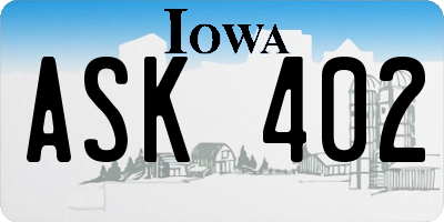 IA license plate ASK402