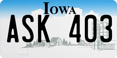 IA license plate ASK403