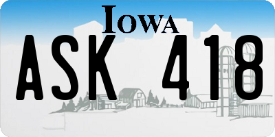 IA license plate ASK418