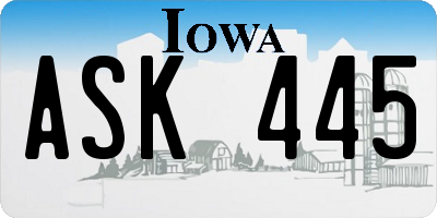 IA license plate ASK445