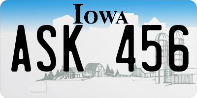 IA license plate ASK456