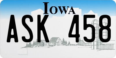 IA license plate ASK458