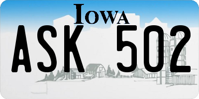 IA license plate ASK502