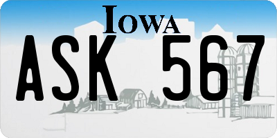 IA license plate ASK567