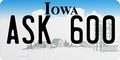 IA license plate ASK600