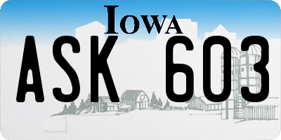 IA license plate ASK603