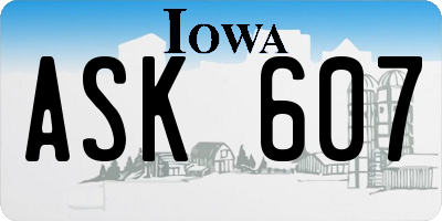 IA license plate ASK607