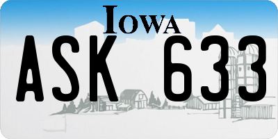 IA license plate ASK633