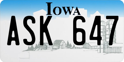 IA license plate ASK647