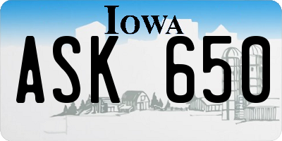 IA license plate ASK650