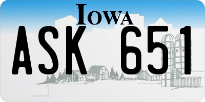 IA license plate ASK651