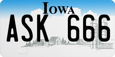 IA license plate ASK666
