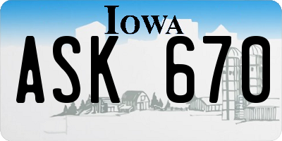 IA license plate ASK670