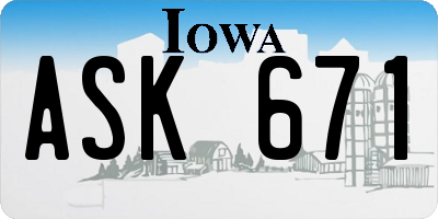 IA license plate ASK671