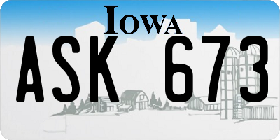 IA license plate ASK673