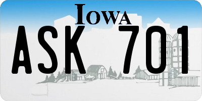 IA license plate ASK701