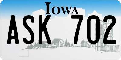 IA license plate ASK702