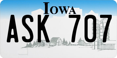 IA license plate ASK707