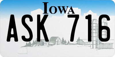 IA license plate ASK716