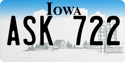 IA license plate ASK722