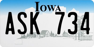 IA license plate ASK734