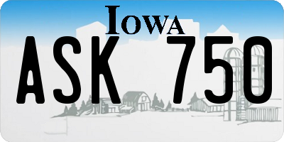IA license plate ASK750