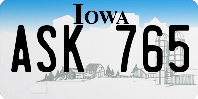 IA license plate ASK765