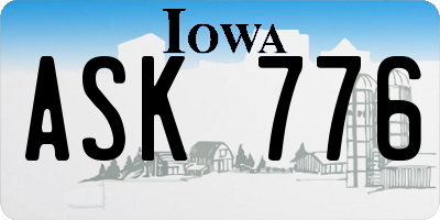 IA license plate ASK776
