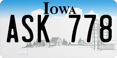 IA license plate ASK778