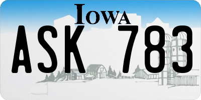 IA license plate ASK783
