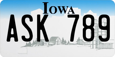IA license plate ASK789