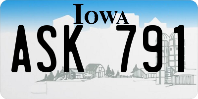 IA license plate ASK791
